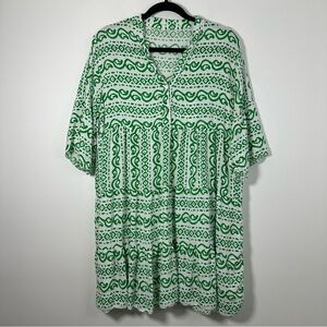 Italian-Made Green & White Flowy Dress Size L